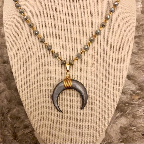 Silver Horned Crescent Necklace - Picture 2 of 4